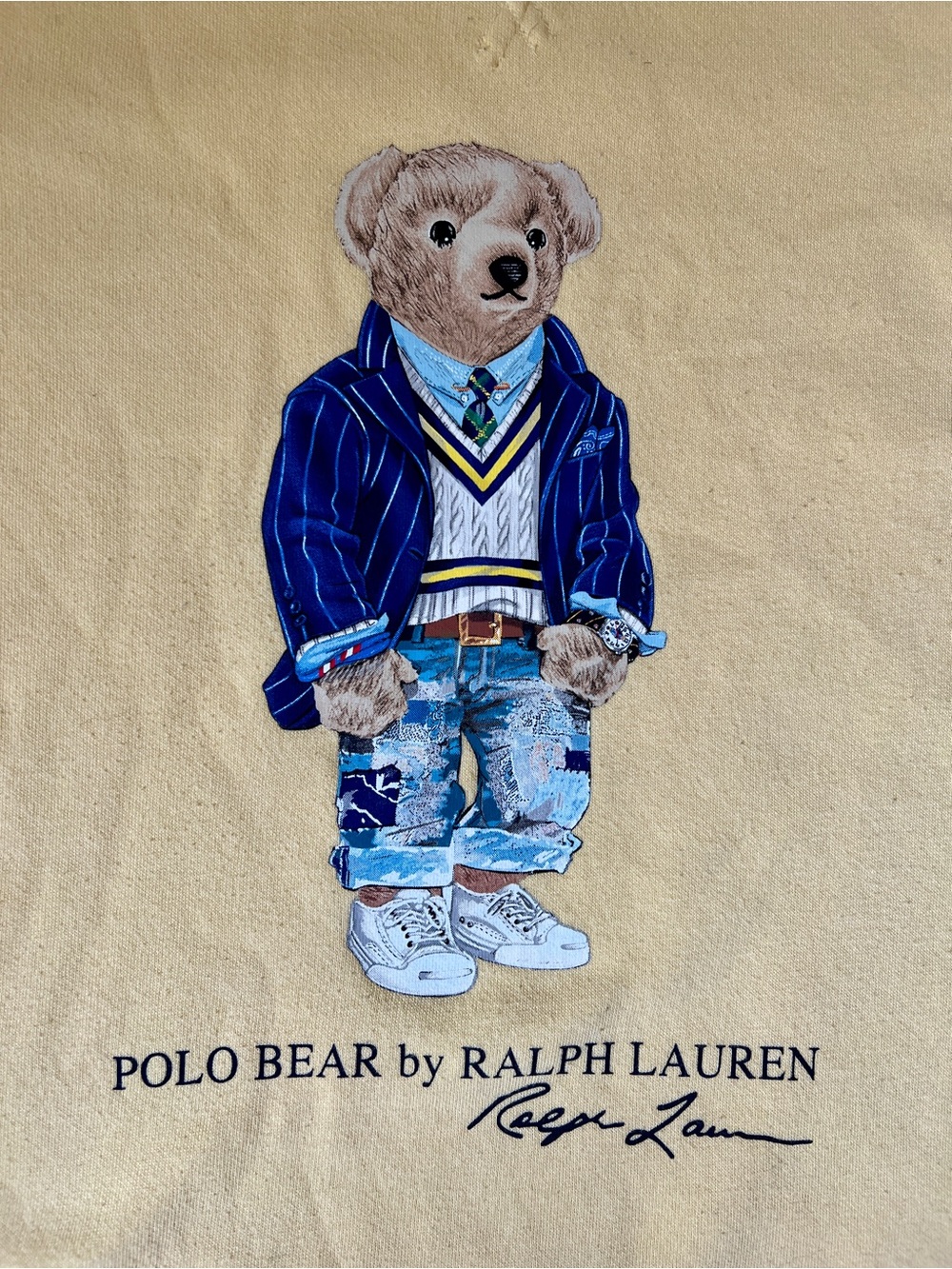 Polo Ralph Lauren Polo Bear Sweatshirt Yellow Fleece Crewneck Men’s Large - Picture 2 of 8